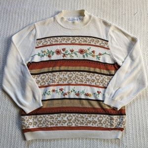 Alfred Dunner Womens XL Grandma Sweater Long Sleeve Embroidered Floral Animal